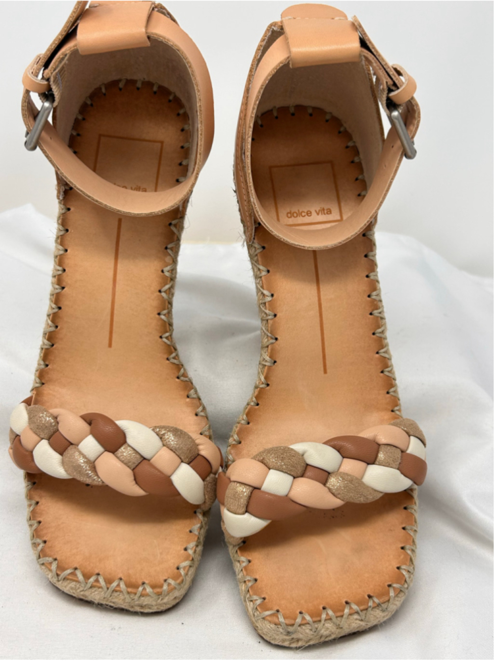 Dolce Vita Braided Espadrille Wedge Sandals Tan Leather Ankle Strap 8 - Picture 2 of 10